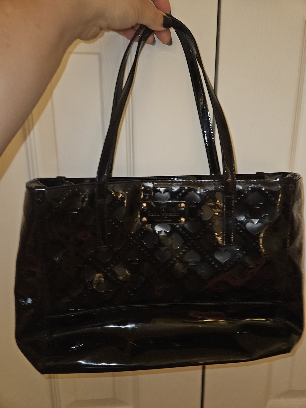 Kate Spade Patent Heart-Embossed Black Tote Bag